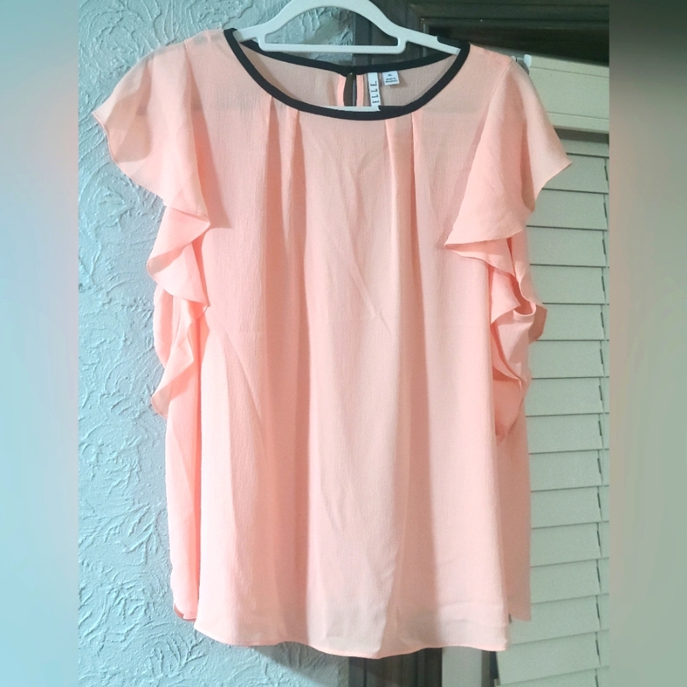 Elle Elegant Peach Light Pink Ruffle Sleeve Blouse